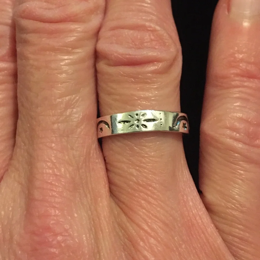 Silver Tone Celestial Engraved Ring